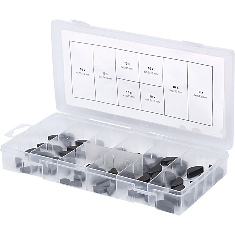 Kunststoffkasten mit Keilen in verschiedenen Größen.